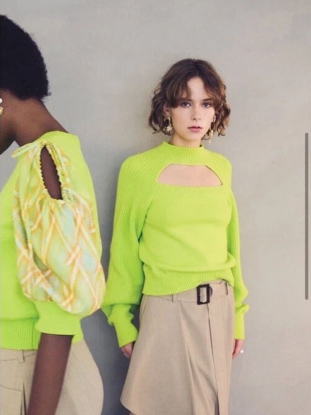 ADEAM JAPAN INTERMIX LIME GREEN "VOID" REVERSIBLE SWEATER TOP L